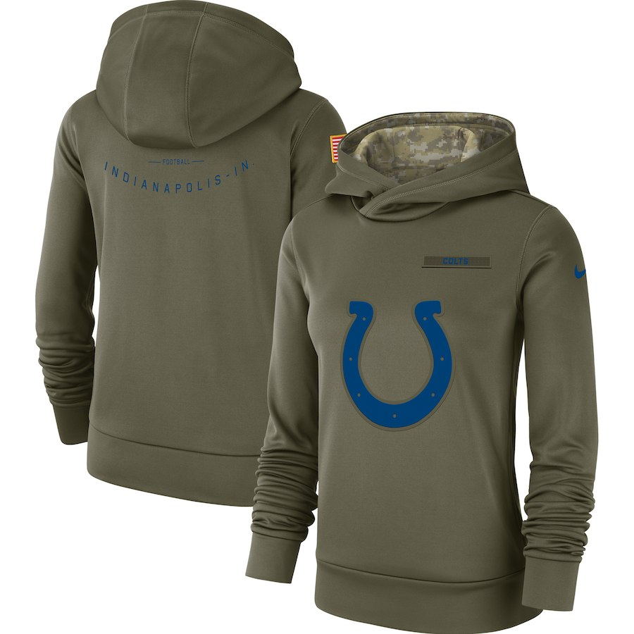 Women's Indianapolis Colts Olive Salute to Service Team Logo Performance Pullover NFL Hoodie